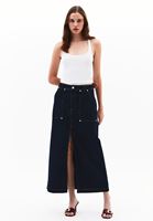 Bayan Mavi Yüksek Bel Yırtmaçlı Denim Etek