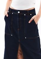 Bayan Mavi Yüksek Bel Yırtmaçlı Denim Etek