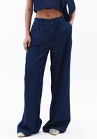 Bayan Mavi Orta Bel Wide-Leg Pantolon ( TENCEL™ )