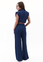 Bayan Mavi Orta Bel Wide-Leg Pantolon ( TENCEL™ )