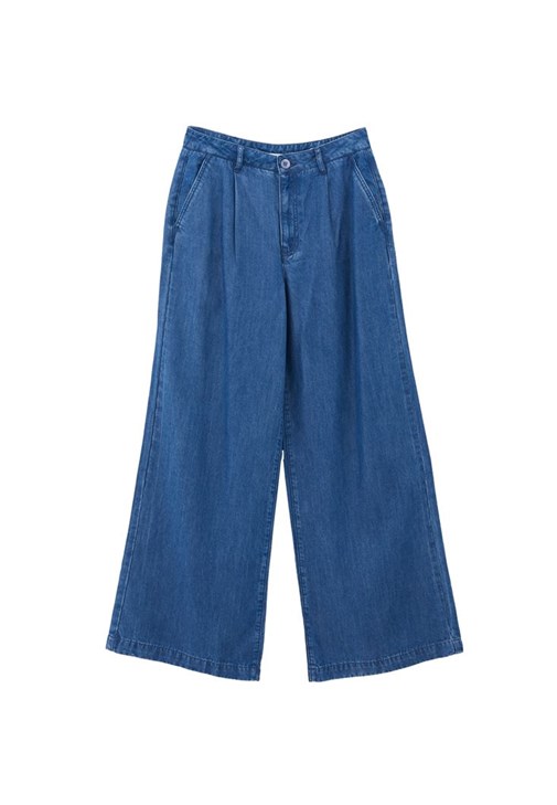 Wide-Leg Pantolon ve Yaka Detaylı Bluz Kombini