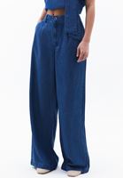 Bayan Mavi Orta Bel Wide-Leg Pantolon ( TENCEL™ )