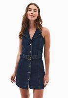 Denim Mini Elbise ve Topuklu Terlik Kombini