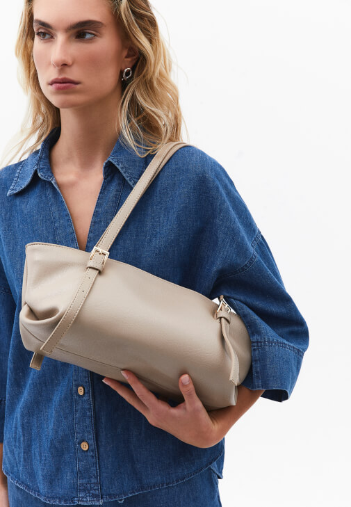 Krem Askılı Omuz Çantası