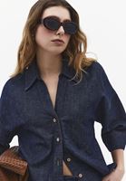 Bayan Lacivert Keten Karışımlı Oversize Gömlek