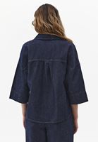 Bayan Lacivert Keten Karışımlı Oversize Gömlek