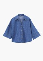 Bayan Mavi Keten Karışımlı Oversize Gömlek