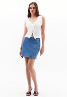 Bayan Mavi Yüksek Bel Denim Etek
