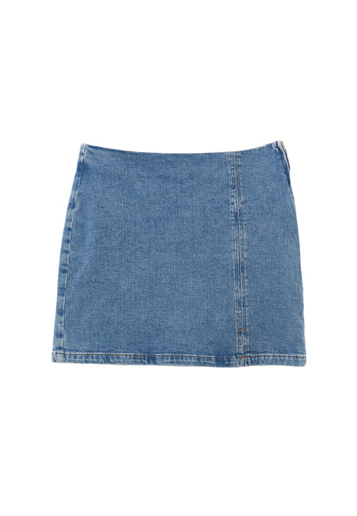 Denim Etek ve Fırfırlı Bluz Kombini