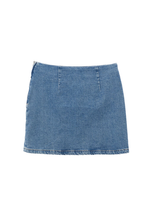 Denim Etek ve Fırfırlı Bluz Kombini