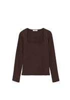 Bayan Kahverengi Modal Kare Yaka Tişört