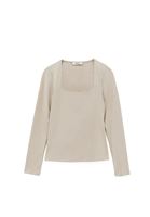 Bayan Bej Modal Kare Yaka Tişört