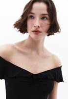 Bayan Siyah Modal Burgu Detaylı Bluz