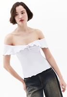 Bayan Beyaz Modal Burgu Detaylı Bluz