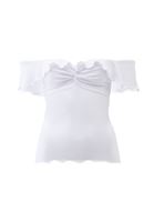 Bayan Beyaz Modal Burgu Detaylı Bluz