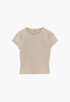 Bayan Bej Modal Sıfır Yaka Tişört