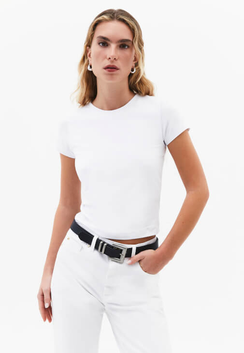 Beyaz Modal Sıfır Yaka Tişört