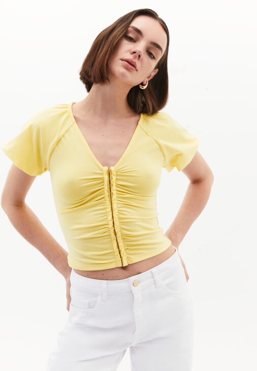 Modal Büzgülü Bluz ve Wide-Leg Pantolon Kombini