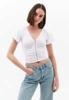 Bayan Beyaz Modal V Yaka Bluz