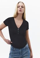 Bayan Siyah Modal V Yaka Tişört