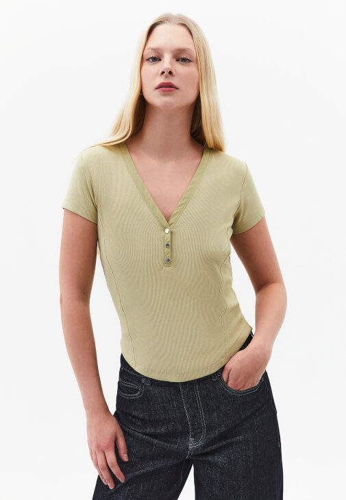 Yeşil Modal V Yaka Tişört