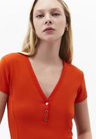 Bayan Turuncu Modal V Yaka Tişört