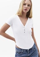 Bayan Beyaz Modal V Yaka Tişört