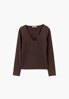 Bayan Kahverengi Modal V Yaka Tişört