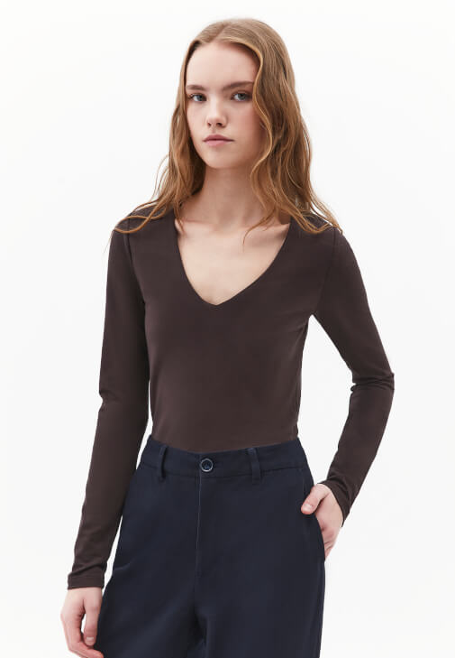 Kahverengi Modal V Yaka Tişört