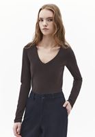 Bayan Kahverengi Modal V Yaka Tişört