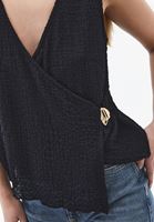 Bayan Siyah Modal Aksesuar Detaylı Bluz