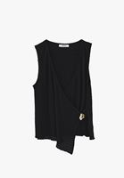 Bayan Siyah Modal Aksesuar Detaylı Bluz