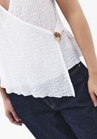 Bayan Beyaz Modal Aksesuar Detaylı Bluz