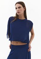 Bayan Lacivert Atlet Detaylı Balon Tişört