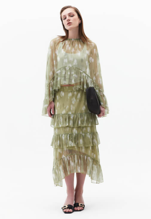 Çok Renkli Fırfır Detaylı Tül Etek