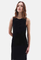 Bayan Siyah Büzgü Detaylı Uzun Elbise