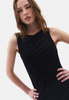 Bayan Siyah Büzgü Detaylı Uzun Elbise