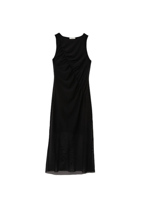 Büzgülü Uzun Elbise ve Topuklu Terlik Kombini