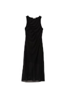 Bayan Siyah Büzgü Detaylı Uzun Elbise