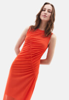 Bayan Turuncu Büzgü Detaylı Uzun Elbise