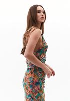 Bayan Çok Renkli Büzgü Detaylı Midi Elbise