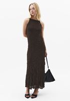 Bayan Kahverengi Dantelli Uzun Elbise