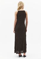 Bayan Kahverengi Dantelli Uzun Elbise