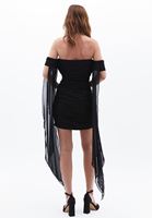 Bayan Siyah Kol Detaylı Büzgülü Elbise