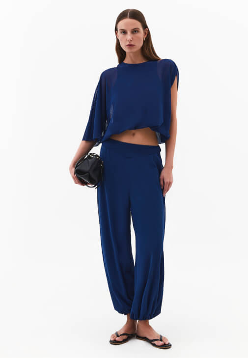 Lacivert Yüksek Bel Balon Pantolon