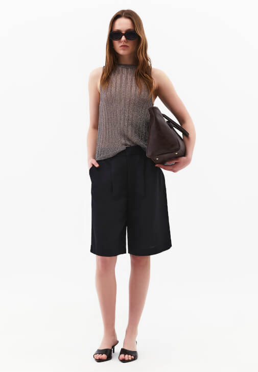  Ajurlu Atlet ve Keten Bermuda Şort Kombini