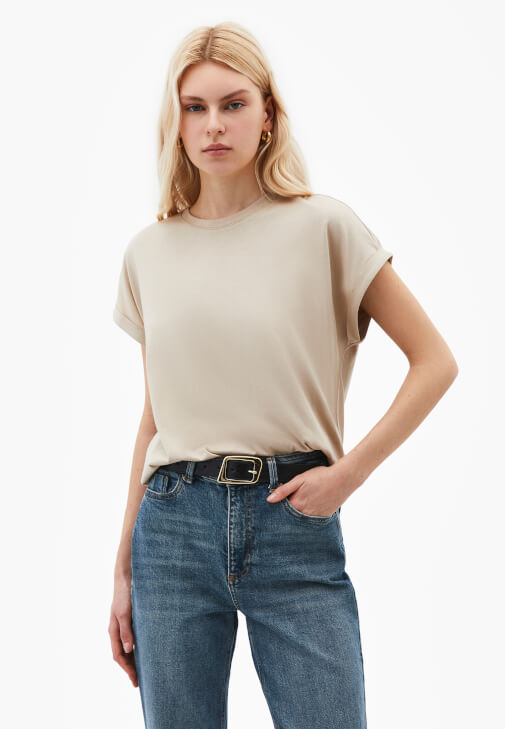 Bej Modal Sıfır Yaka Tişört