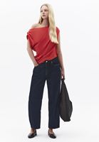 Bayan Kırmızı Modal Asimetrik Tişört