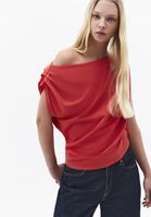 Bayan Kırmızı Modal Asimetrik Tişört