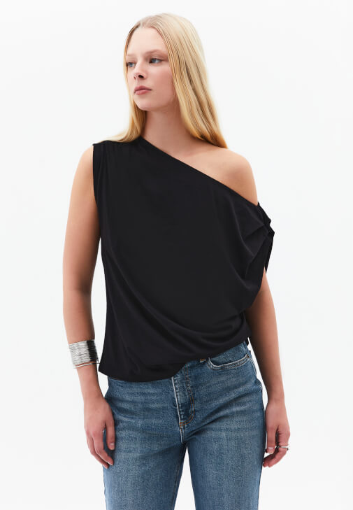 Siyah Modal Asimetrik Tişört